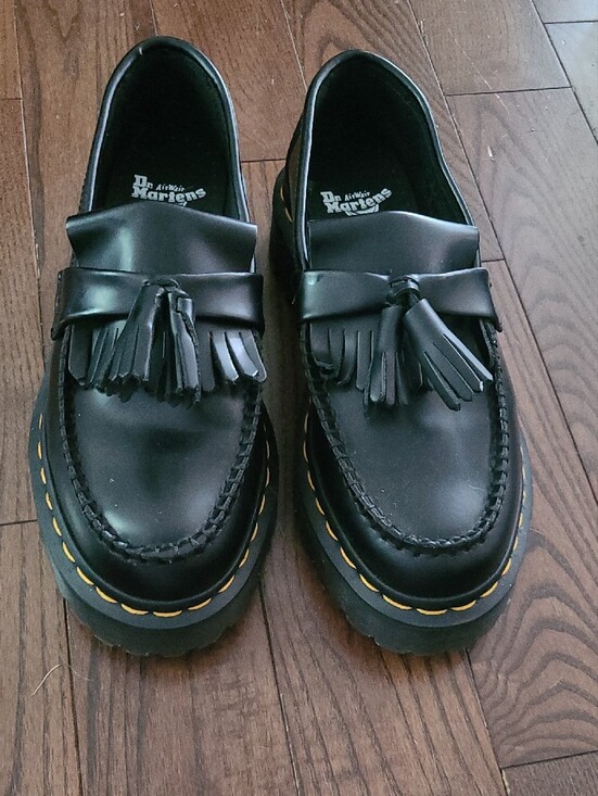 Dr. Martens Shoes - New Dr. Martens Adrian Yellow Stitch Leather Tassel Black Loafers Women's Size 6